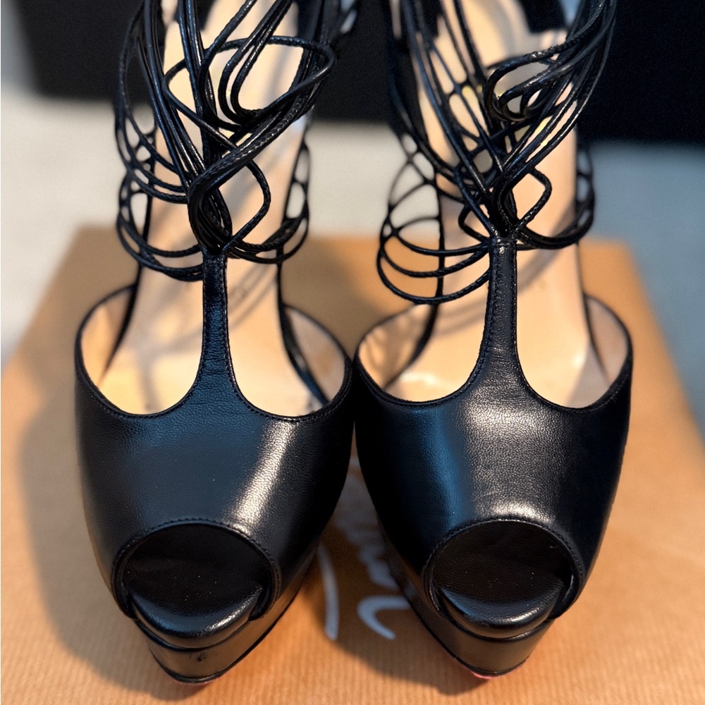 Christian Louboutin Black Lace-Up Heels